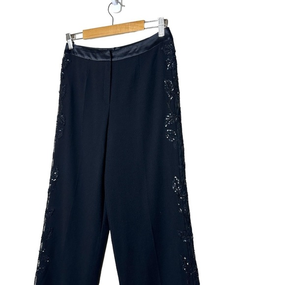 Escada Sequin Embellished Wide Leg Wool Silk Pants in Black Size 36 US S - Picture 6 of 8